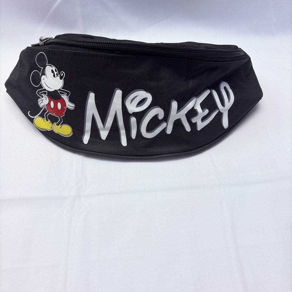 Walt Disney World Parks Mickey Mouse Black Fanny Pack Bag 2 Pocket 14" O-448